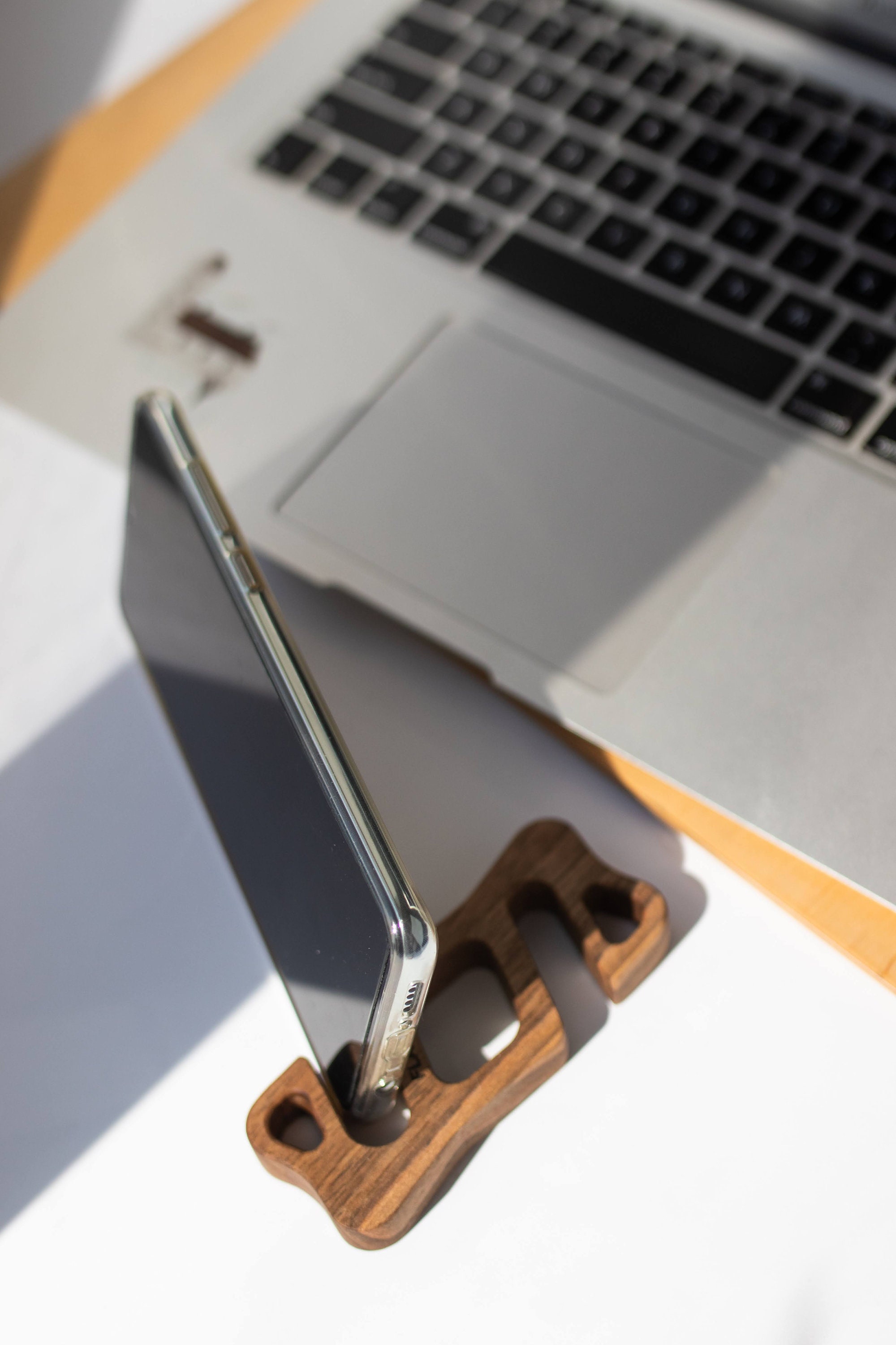 Phone holder for desk on wallnut wood for iPhone and Android Etsy