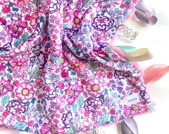 Personalized Name Floral Minky Blanket, Baby Girl Purple and Pink Minky Lovey, Ribbon Lovey, Sensory Tag Lovey, Aqua, Mint, New Baby Gift
