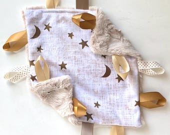 Minky Lovey- Baby Boy Lovey- Stars and moon lovey- neutral lovey- minky security blanket- mini Lovey blanket- constellation nursery blanket