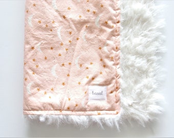 Pink Stripe Security Blanket Faux Fur Pink Blanket Baby Lovey Blanket Modern Baby Blanket Girls Minky Blanket Tag Blanket Ready to Ship