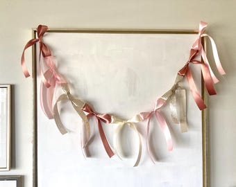 Bow Garland decoration for Holidays Pink Bow Bunting decoration for baby nursery coquette Bow Garland birthday Baby Shower party decorations