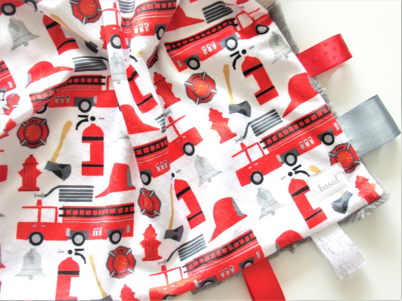 Firetruck Baby Blanket Baby Boy Minky Blanket Tag Ribbon Etsy