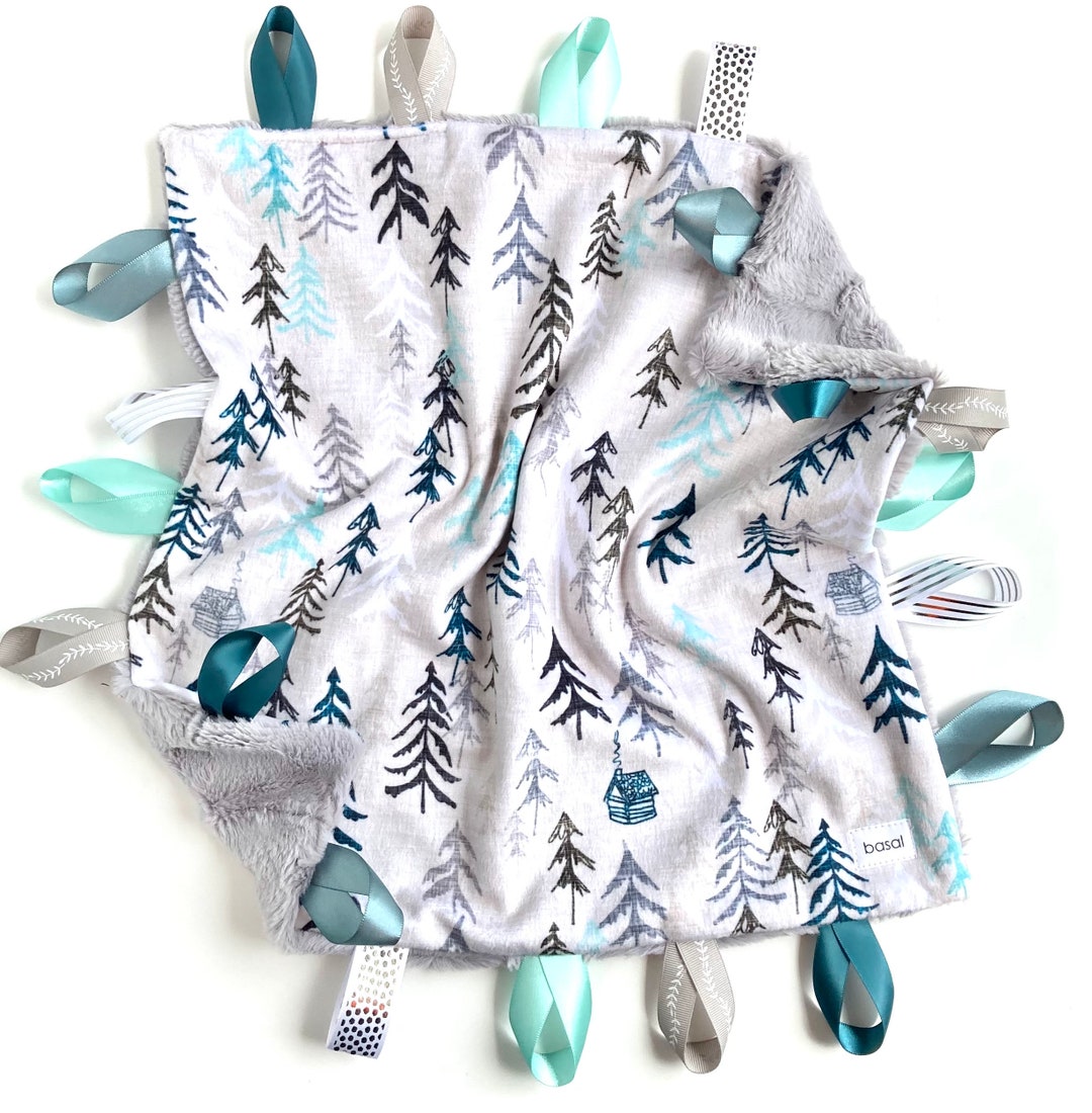 Embroidered Woodland Minky Ribbon Lovey for Boys, Baby Boy Security