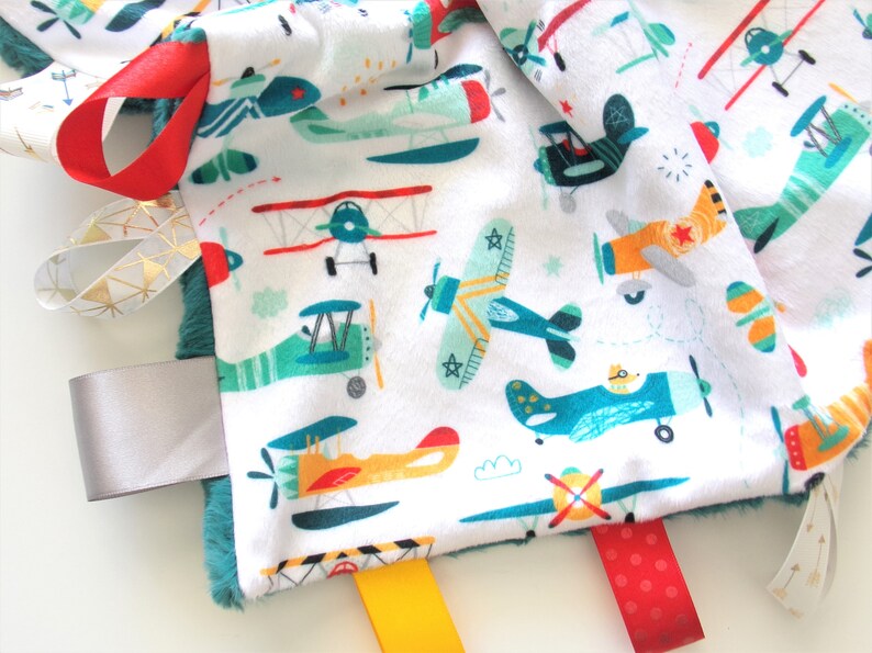 Baby Boy Blanket Baby Boy Airplane Minky Blanket Tag Ribbon Etsy