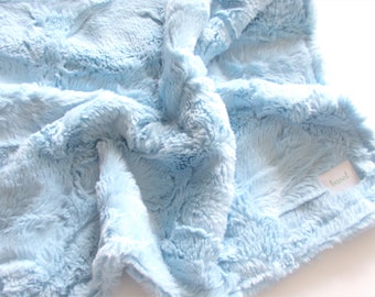 Light Blue Minky Baby Blanket, Handmade Security Blanket