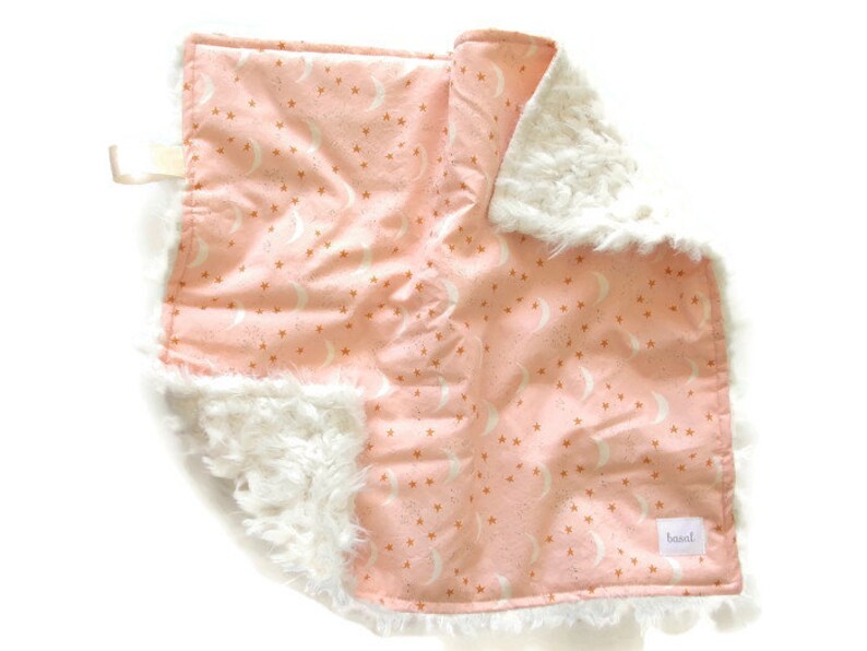 Pink Stripe Security Blanket Faux Fur Pink Blanket Baby Lovey Blanket Modern Baby Blanket Girls Minky Blanket Tag Blanket Ready to Ship