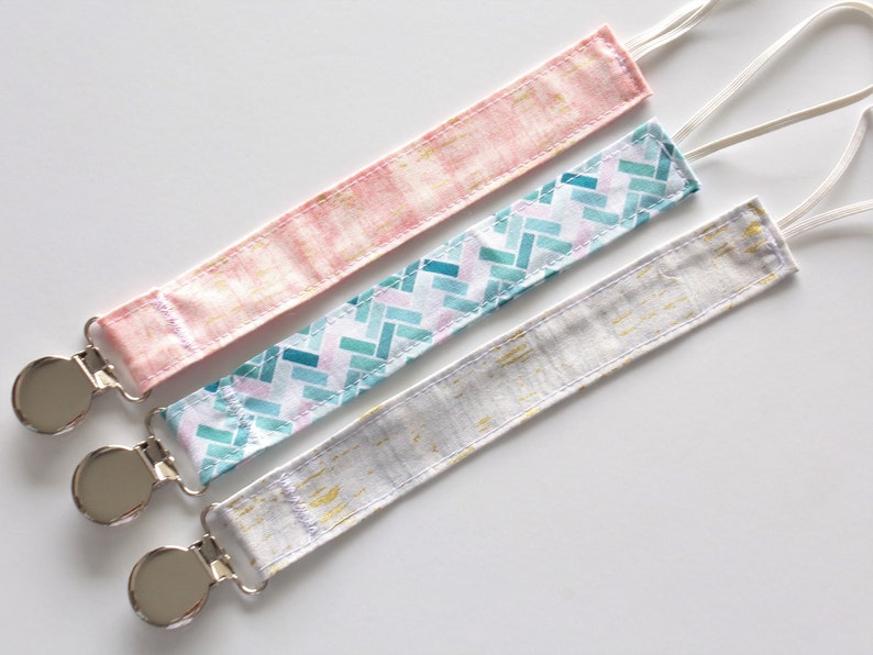 Metallic Baby Girl Grey Pink Dummy Clip Paci Clip Fabric Pacifier Clip You Choose Newborn Turquoise Handmade Soother Clip