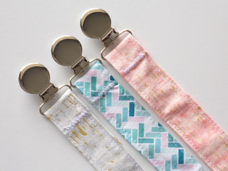 Metallic Baby Girl Grey Pink Dummy Clip Paci Clip Fabric Pacifier Clip You Choose Newborn Turquoise Handmade Soother Clip