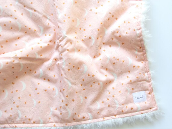 Pink Stripe Security Blanket Faux Fur Pink Blanket Baby Lovey Blanket Modern Baby Blanket Girls Minky Blanket Tag Blanket Ready to Ship