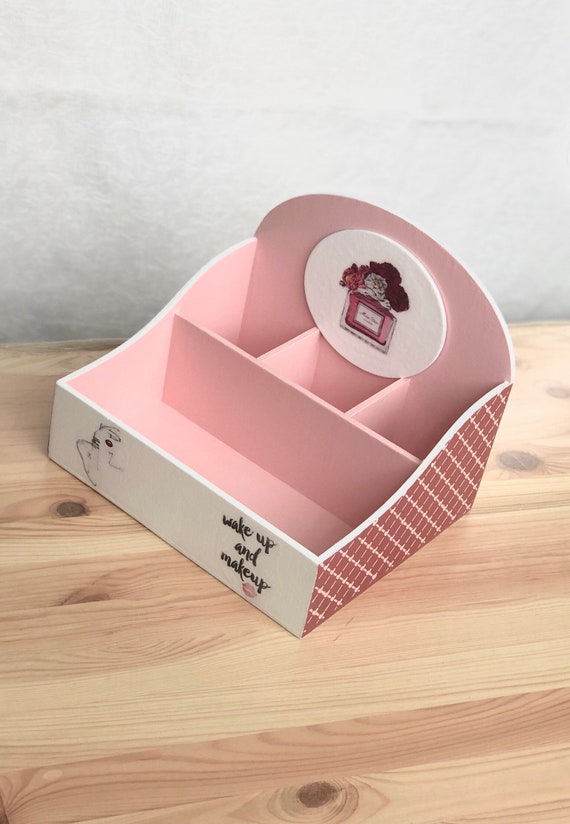 Big Wooden Pink Makeup Box Organizer Decorated Burnt Orange Etsy