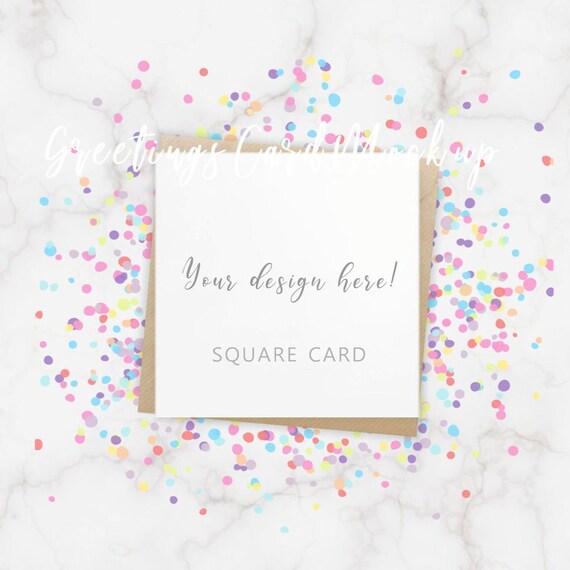 Download Confetti Mockup Square Card Mockup Marble Background Greetings Etsy