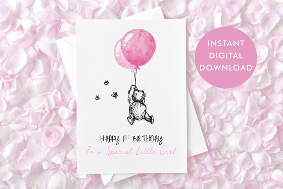 Personalised 1st Birthday Card winnie the pooh card first birthday baby 2nd 3rd