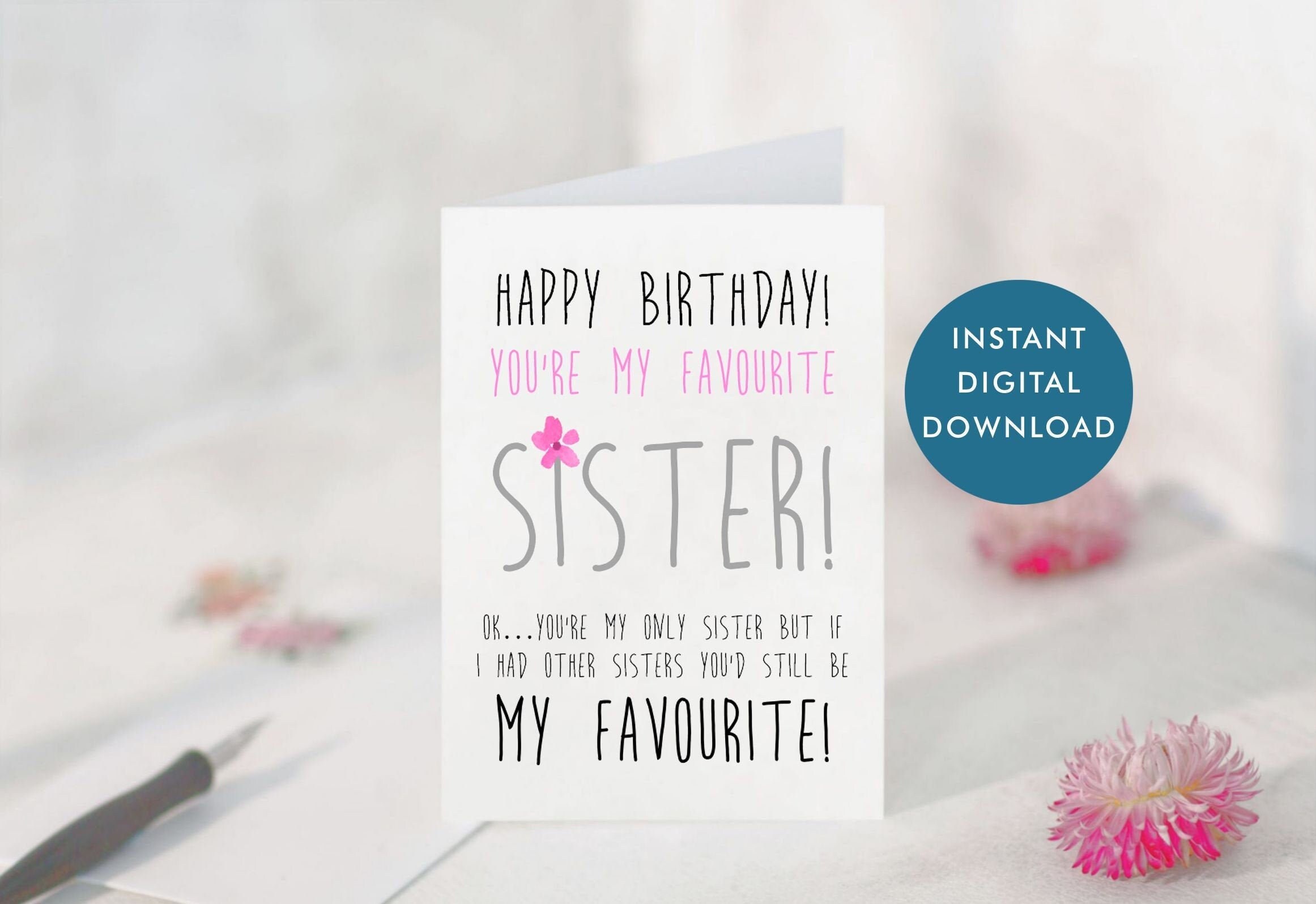 Funny Printable Birthday Card Printable Sister Birthday Card Etsy