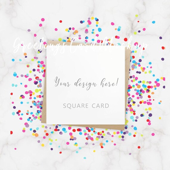 Download Confetti Mockup Square Card Mockup Marble Background Greetings Etsy