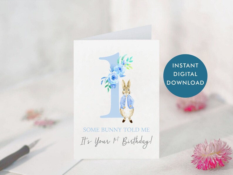 Printable Baby 1st Birthday Card Boy Peter Rabbit Birthday Etsy