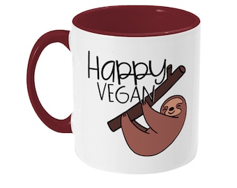 Happy Vegan - vegan mug. Sloth mug. Vegan gift ideas.