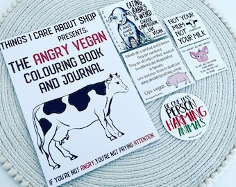 The Angry Vegan – Malbuch und Tagebuch für Erwachsene + Aufkleber für veganen Aktivismus.