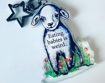 Eating babies is weird - eco-friendly recycled acrylic vegan keychains.