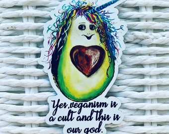 Yes, veganism is a cult and this is our god. - vegan fridge magnet. Avocado. Avogodo. Vegan gift ideas. Vegan kitchen. Vegan home.