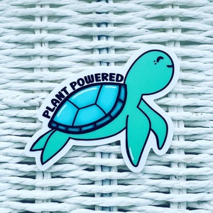 Plant Powered vegan vinyl stickers. Turtle stickers. image 1