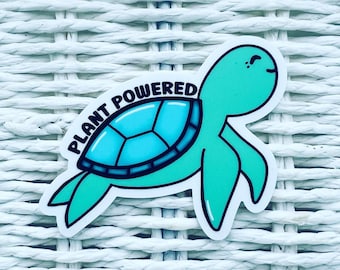 Plant Powered - vegan vinyl stickers. Turtle stickers.