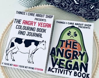 The Angry Vegan colouring book bundle. Set of two adult vegan colouring and activity books.