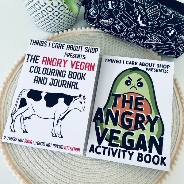 The Angry Vegan colouring book bundle. Set of two adult vegan colouring and activity books.