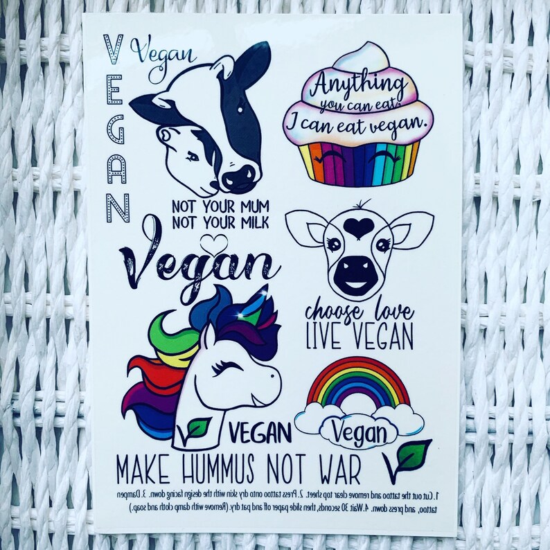Vegan Unicorn temporary tattoo set. Vegan temporary tattoos. image 0