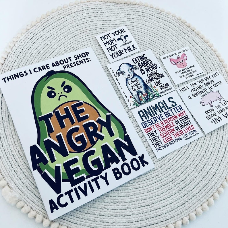 The Angry Vegan Activity Book vegan activism stickers. image 1