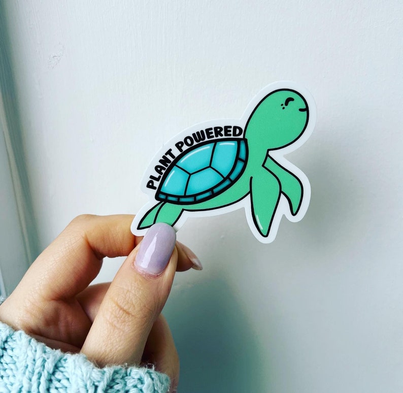 Plant Powered vegan vinyl stickers. Turtle stickers. image 2