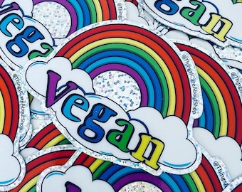 Vegan rainbow. - glitter stickers. Vegan stickers. Vegan gift ideas.