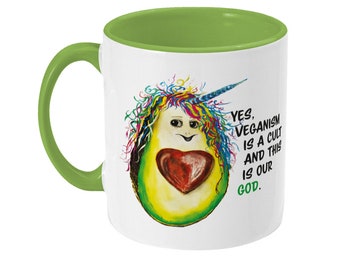 Yes, Veganism is a cult - funny vegan mug. Avocado mug. Vegan gift ideas.