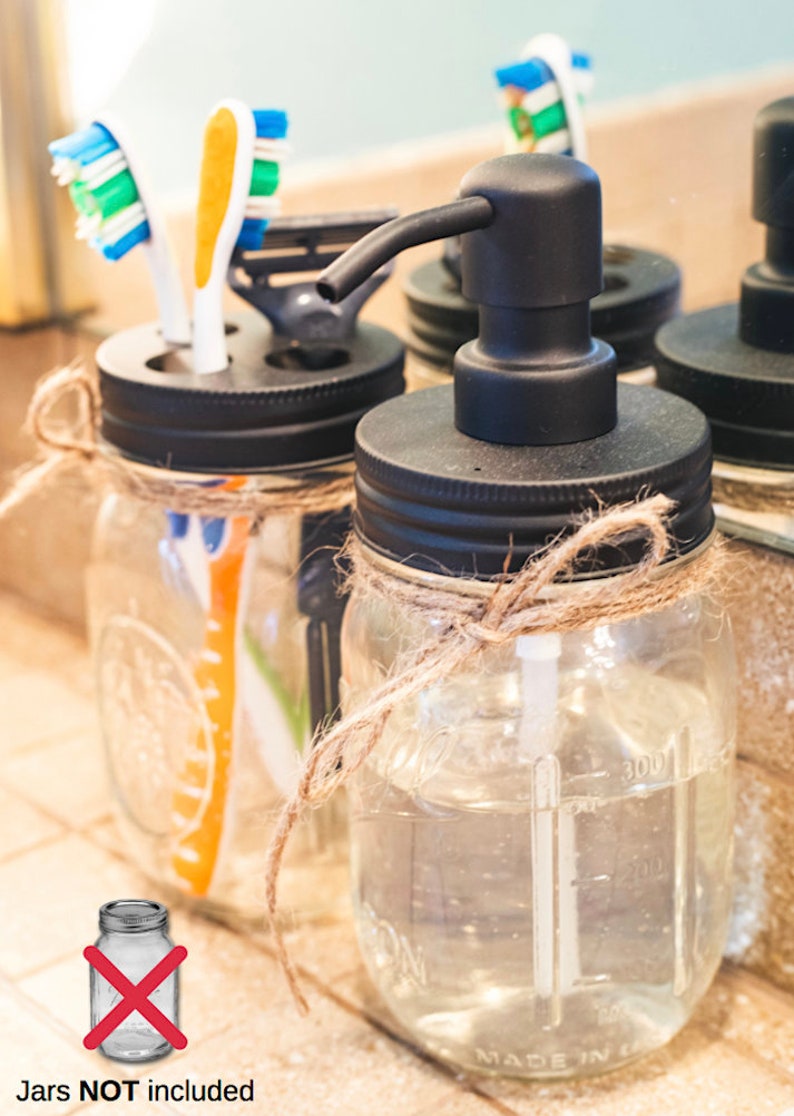 Mason Jar Bathroom Accessory Lid Set / Mason Jar Soap Etsy