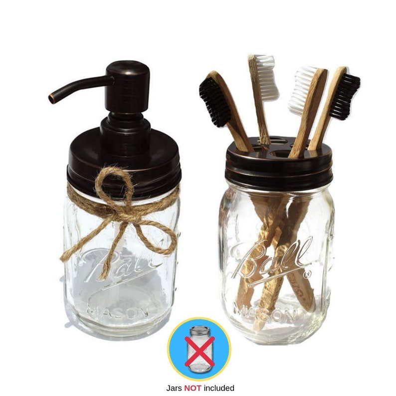 OilRubbed Bronze Bathroom Accessory Lid Set Mason Jar Soap Dispenser Lid Mason Jar Toothbrush