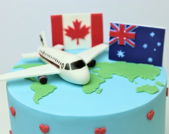 Fondant Plane and Flags Cake Topper | Fondant Plane Topper | Travel Cake Decoration (Handmade & Edible)