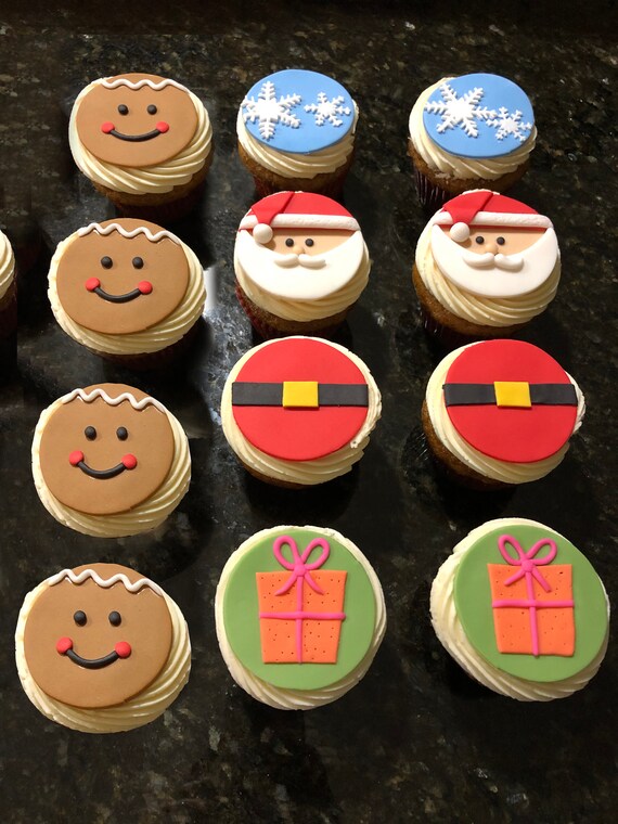 Christmas Cupcake Toppers Fondant Christmas Toppers Xmas Etsy