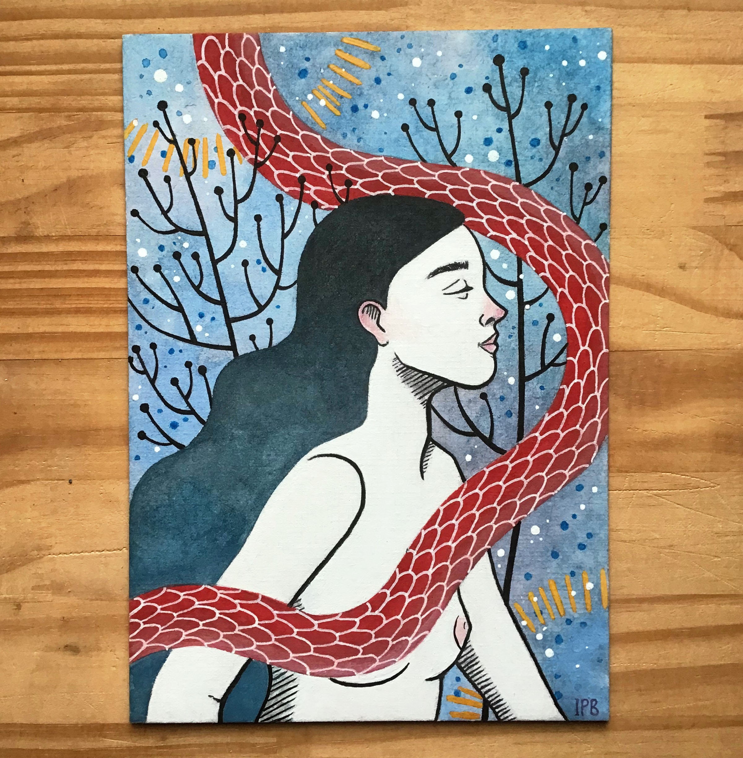 Ilustration en Aquarelle, Peinture Originale, Style Art Nouveau, Aquarelle Femme, Faite à La Main, I