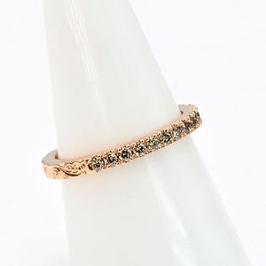 Eternity Ring 14K Champagne Diamonds  Peach Gold Castle Setting