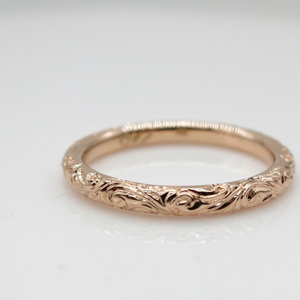 Handmade Peach Gold Hand Engraved / Hand Carved Band Ring 14 Karat