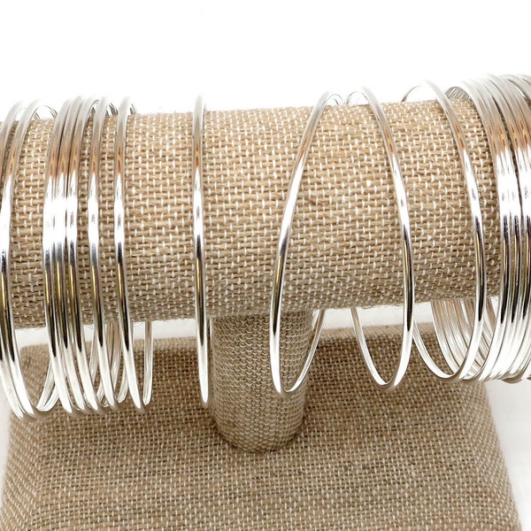 Handmade Bangles 925 Sterling Silver Round Highly Polished Bracelets Stackable (Set of 3)