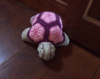 African flower crocheted Turtle doorstop