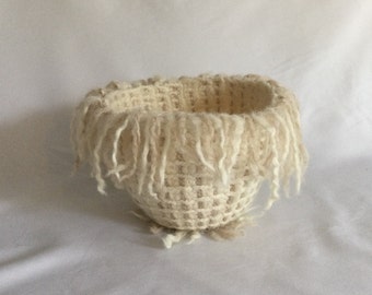 On the Fringe Felted Wool Vessel/ Fiber Art Bowl/ Home Decor/ Unique Gift/ Wool Pottery/ Woolen Bowl/ Housewarming Gift