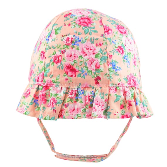 Floral Cotton Baby Sun Hat: Frilly Brim, Chin Strap (0-3  display picture 2