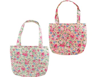Girls Bag Toddler Child Kids Tote Handbag Summer Vintage Floral in Pretty Pink or Cream for Little Girls 2-10 Years