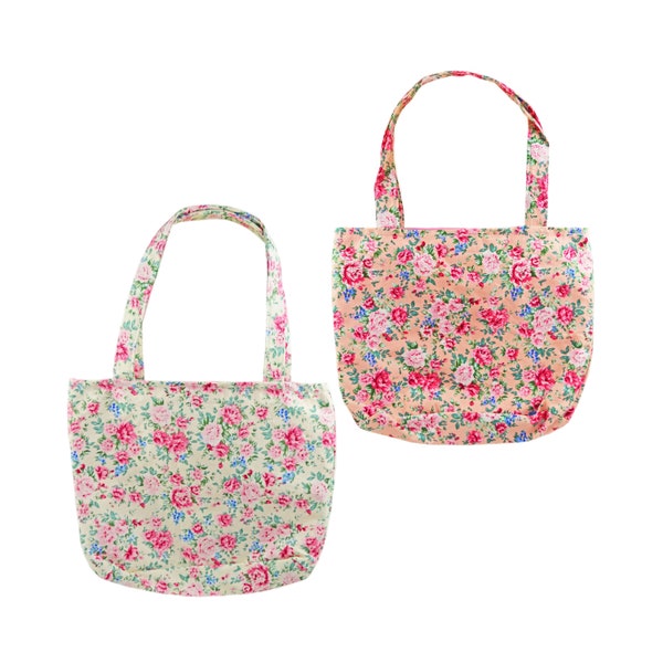 Girls Bag Toddler Child Kids Tote Handbag Summer Vintage Floral in Pretty Pink or Cream for Little Girls 2-10 Years