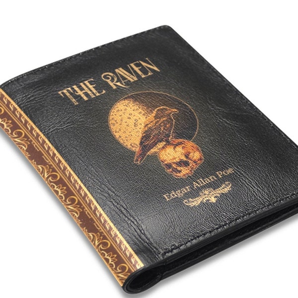Portefeuille livre, portefeuille gothique, portefeuille Edgar Allan Poe, portefeuille Dark Academia, portefeuille The Raven, cadeau pour les amateurs de livres, portefeuille en cuir pour femme ou homme