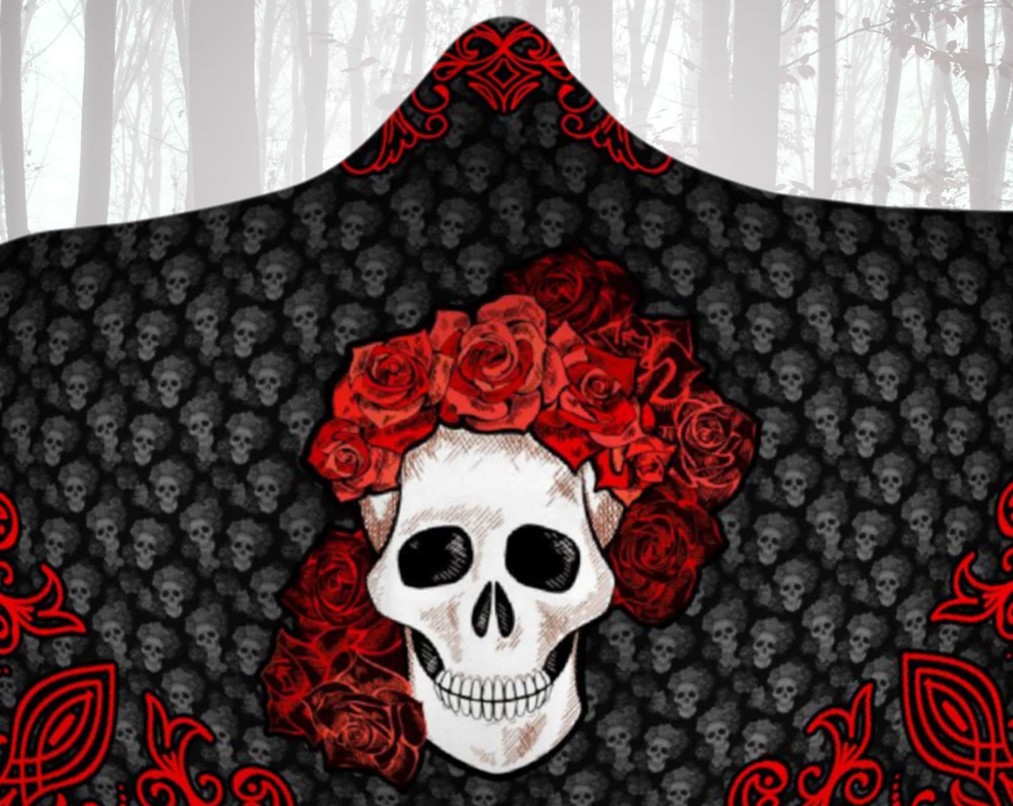 Skull Hooded Blanket - Floral Skull Blanket