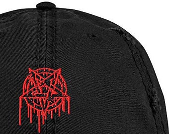 Satanic Hat- Pentagram Hat - Gothic Hat - Satanic Baseball Hat - Inverted Pentagram Hat - Embroidered Hat - Distressed Hat - Baseball Hat