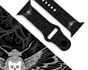 Goth Apple Watch Band, Death es Head Hawk Moth Apple Watch Band, Black Watch Band, Gothic Uhrenband, 38mm, 40mm, 41mm, 42mm, 44mm, 45mm