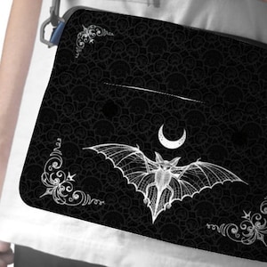 Black Gothic Crossbody Shoulder Bag, Bat Messenger Bag, Witchy Bag, Halloween Shoulder Bag, Crescent Moon Bag, Vampire Bag, Goth Bag